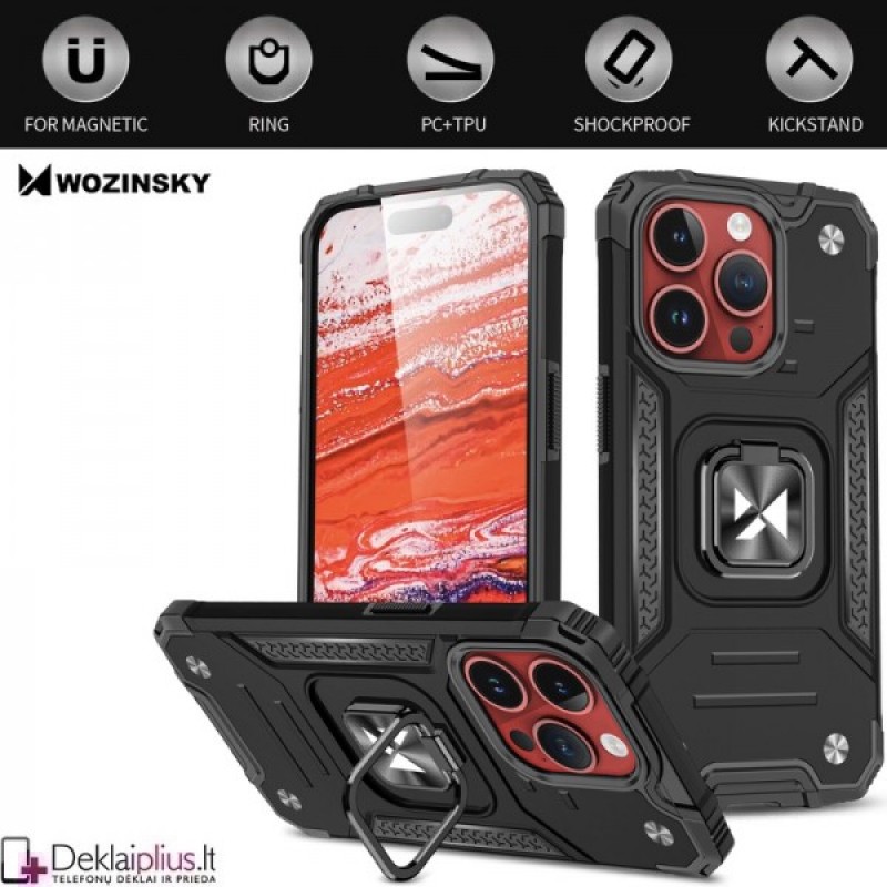 Wozinsky smūgiams atsparus dėklas su žiedu - juodas (Apple Iphone 15 Pro Max) Wozinsky smūgiams atsparus dėklas su žiedu - juodas (Apple Iphone 15 Pro Max)